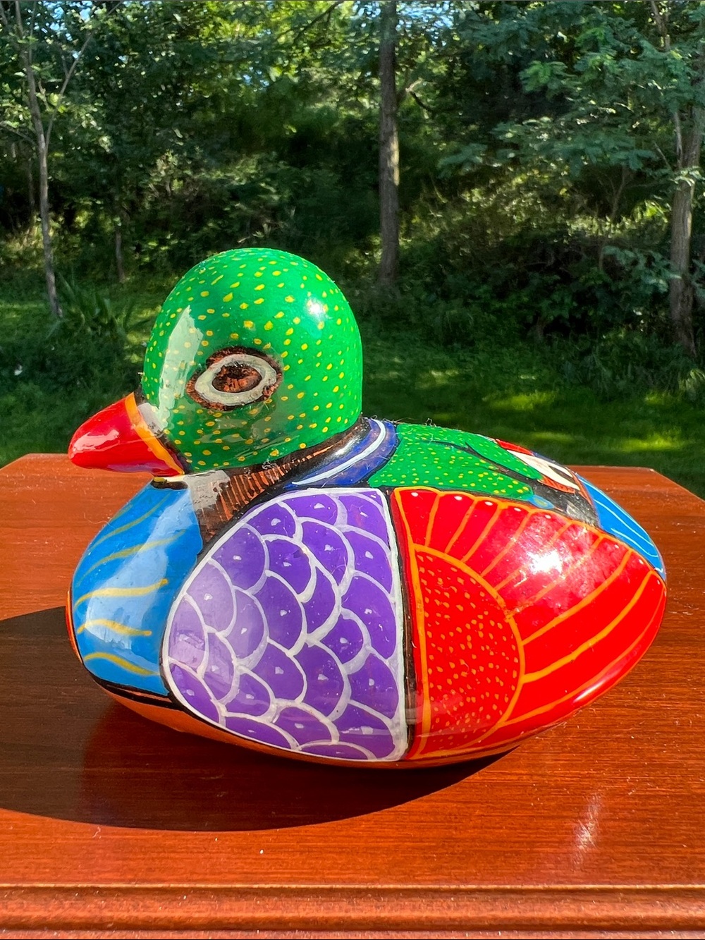Vintage Colorful Handpainted Mexican Pottery Folk Art Duck Statue Sculpture